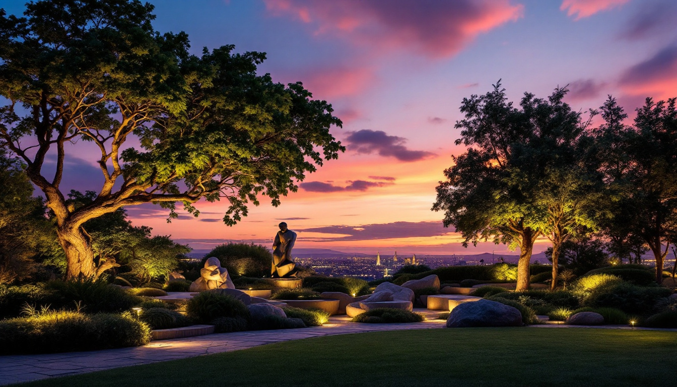 A photograph of a beautifully illuminated landscape at dusk