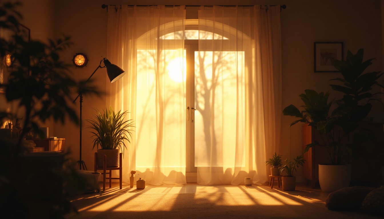 A photograph of a well-lit scene that showcases the interplay of natural and artificial light