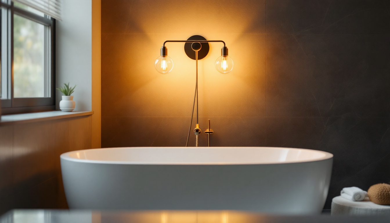 A photograph of a stylish bath light fixture in a well-lit bathroom setting