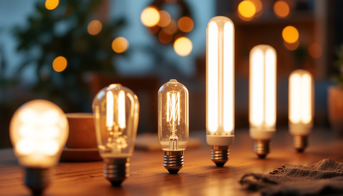A photograph of a visually appealing arrangement of 4-foot fluorescent replacement bulbs emitting warm light