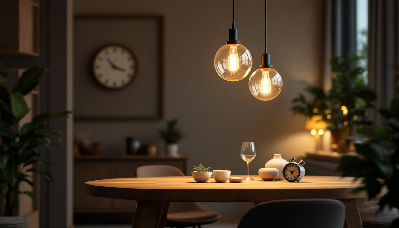 A photograph of a stylish modern pendant light hanging in a beautifully decorated room