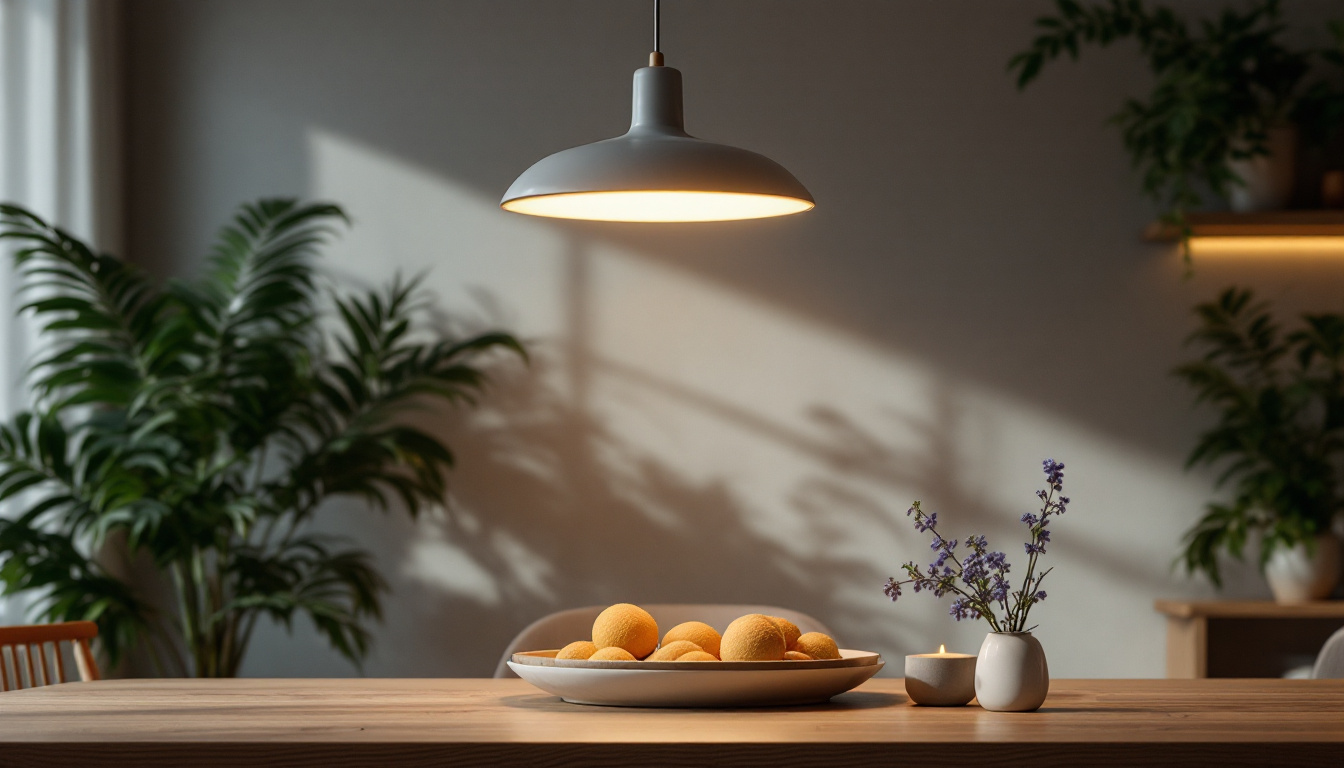 A photograph of capture a photograph of a beautifully designed led hanging pendant light in a stylish interior setting
