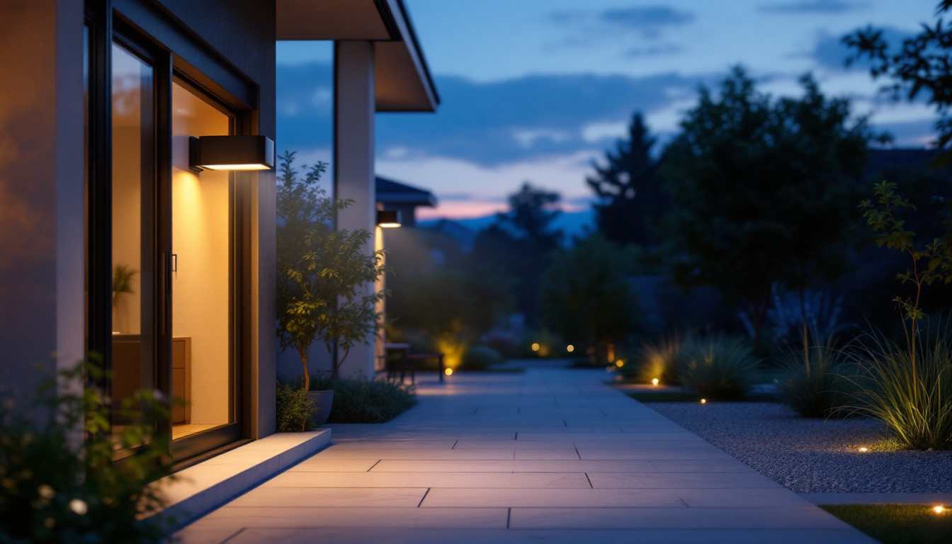 A photograph of a beautifully illuminated exterior space at dusk