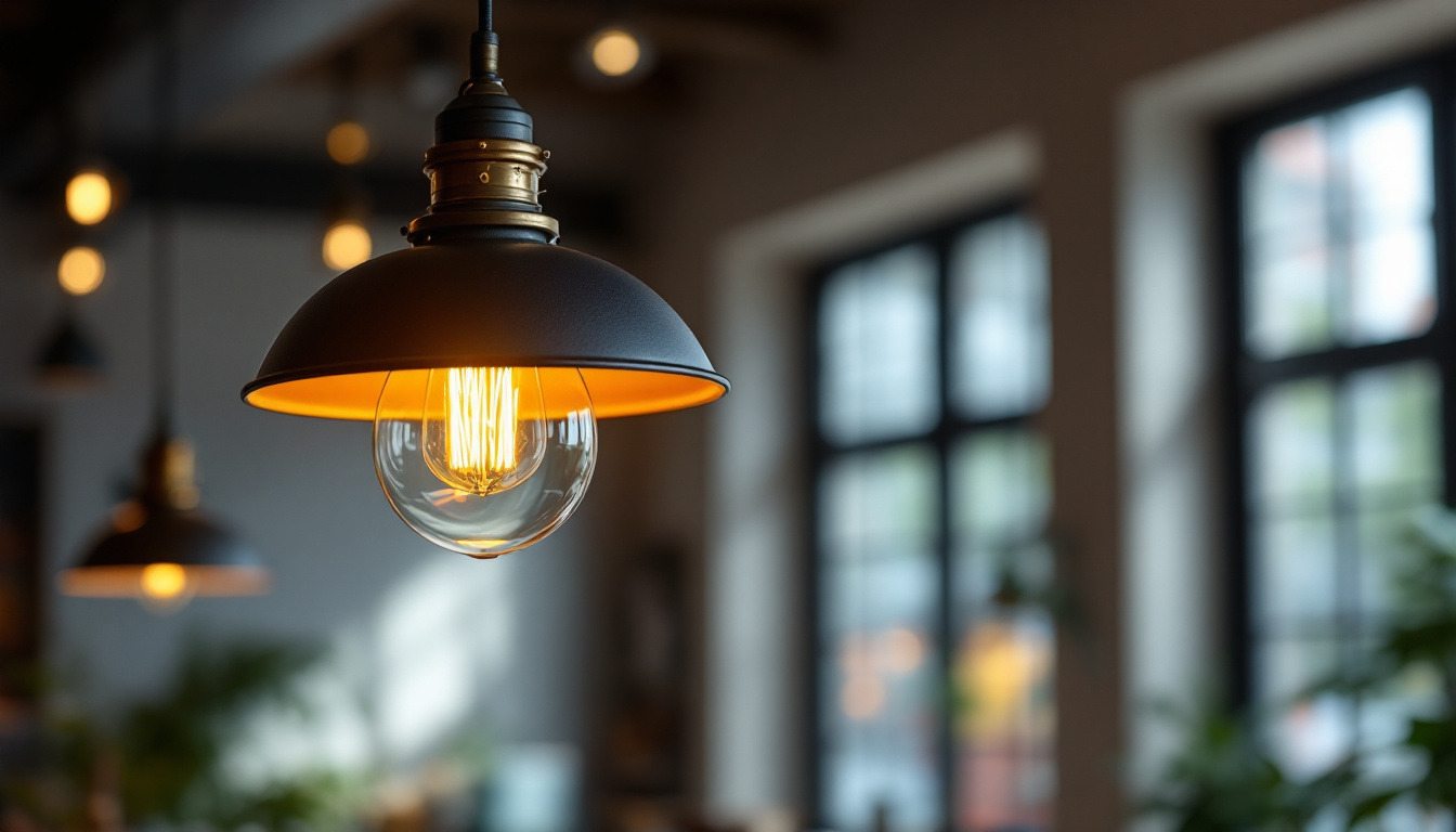 A photograph of a beautifully designed industrial pendant light hanging in a stylish