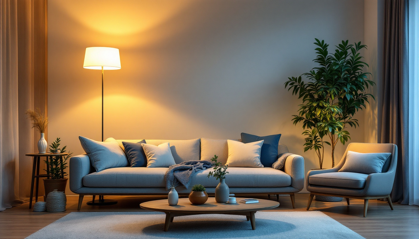 A photograph of a stylishly arranged room featuring a 4-foot led lamp as the focal point