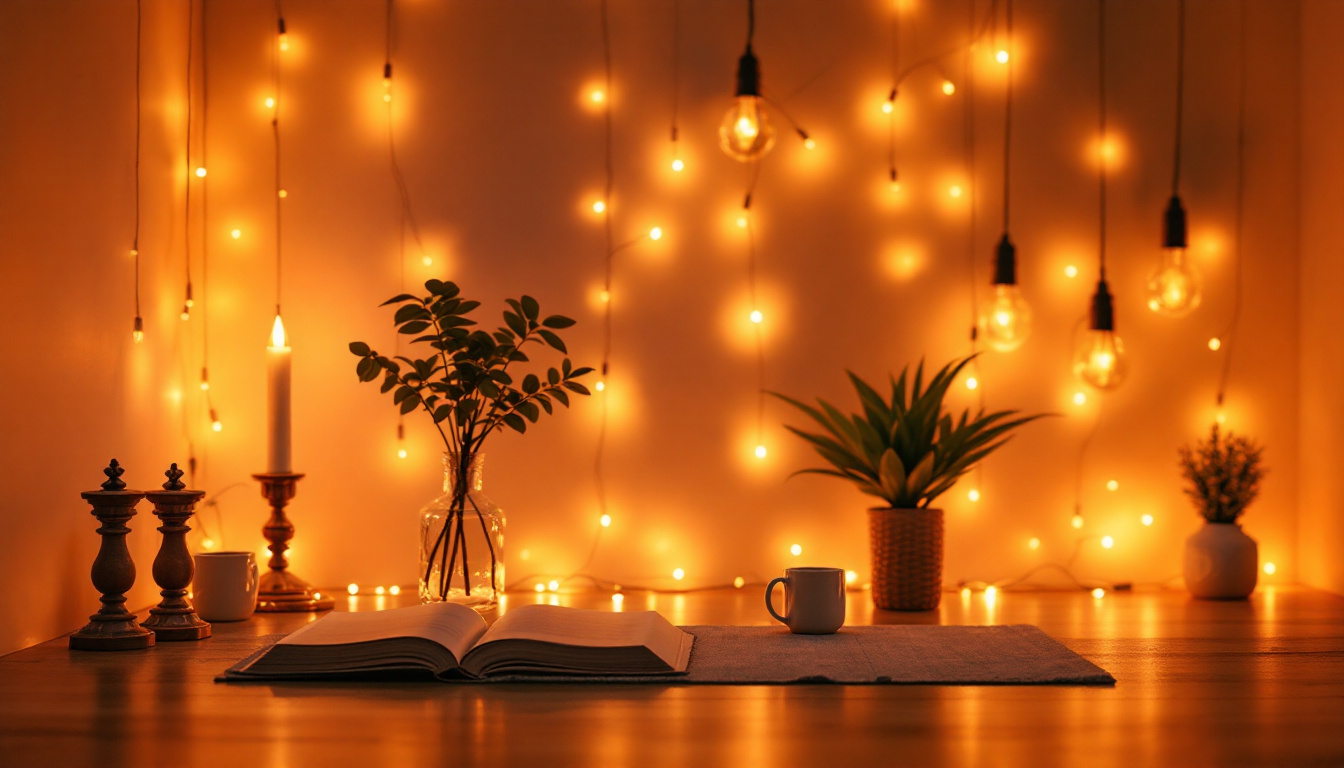 A photograph of capture a photograph of a beautifully illuminated space featuring magnetic led lights in various configurations