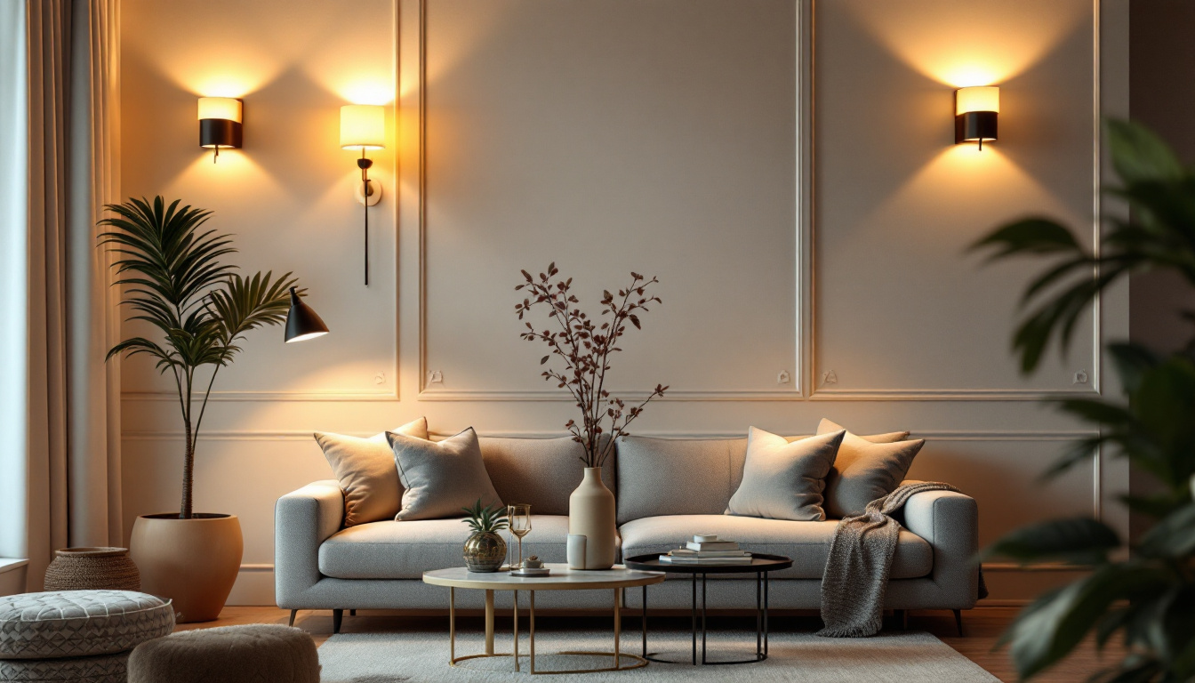 A photograph of a beautifully styled interior featuring a variety of sconce lamps illuminating the space