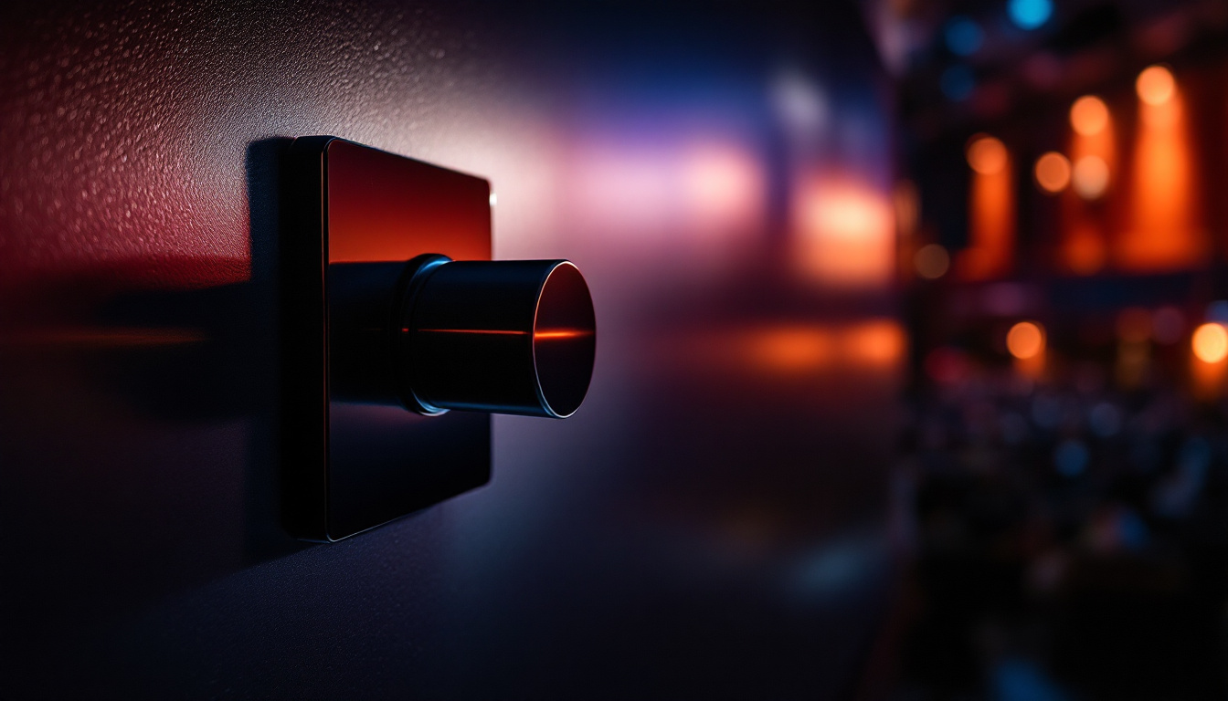 A photograph of a sleek auditorium dimmer switch in action