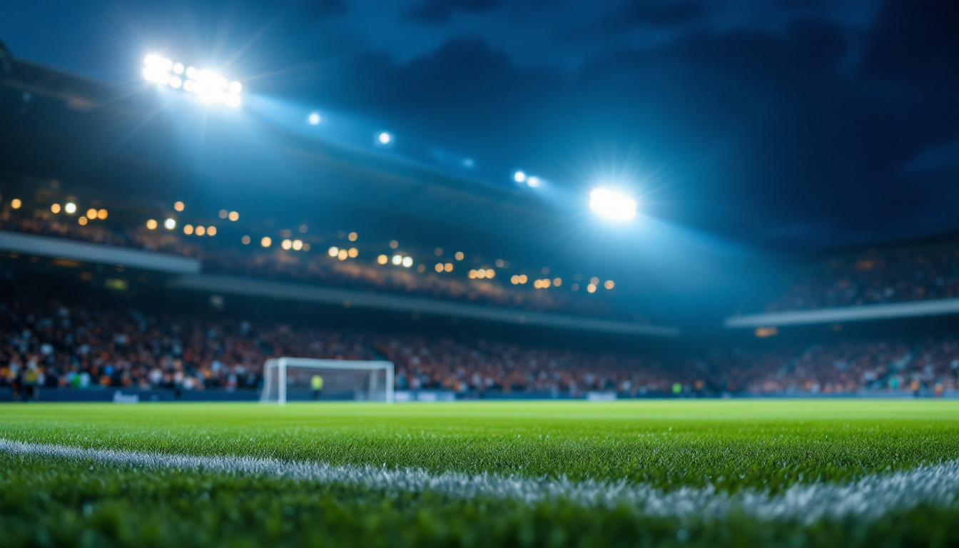 A photograph of a sportsbeam field led 800 lighting system in action during a nighttime sporting event