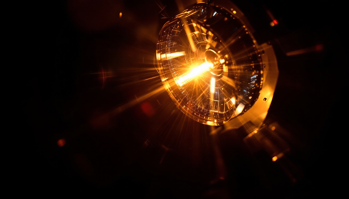 A photograph of a close-up shot of a hid lamp in action
