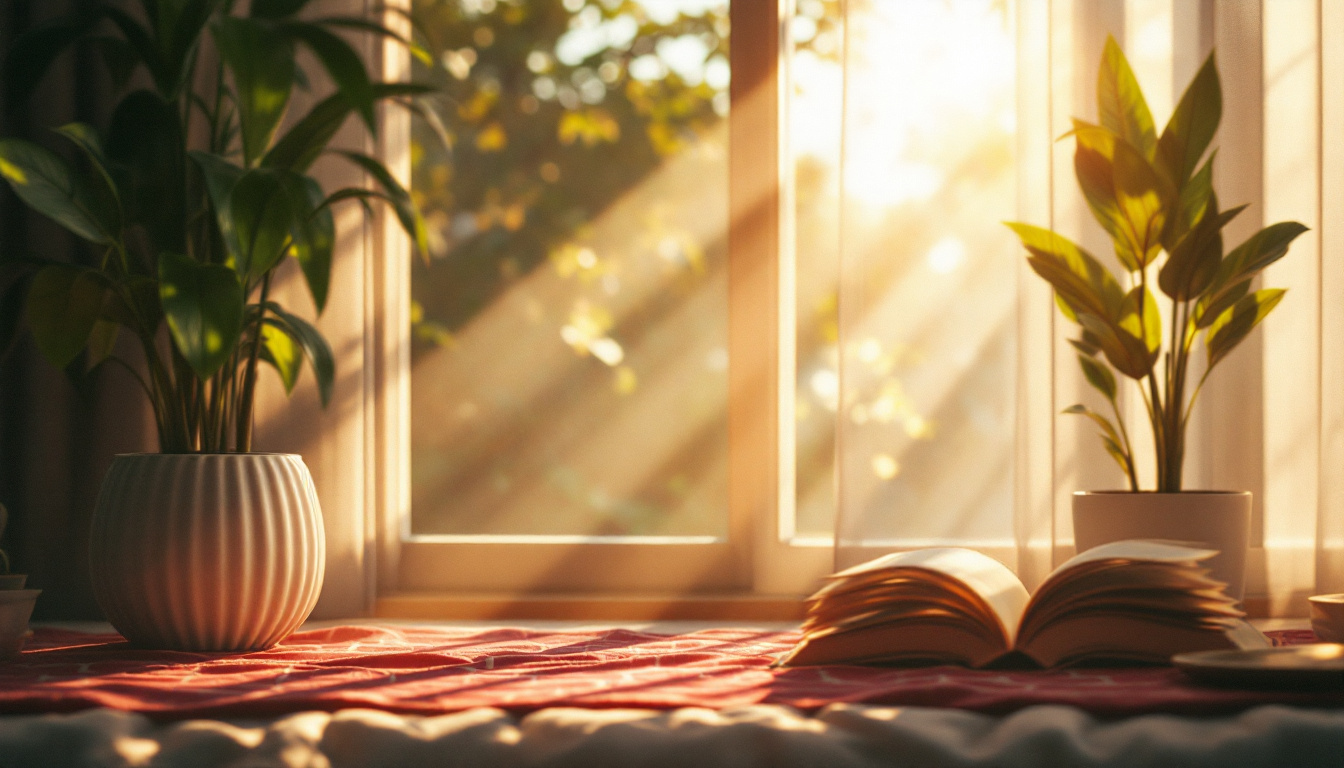 A photograph of a beautifully lit scene that showcases the interplay of natural and artificial light