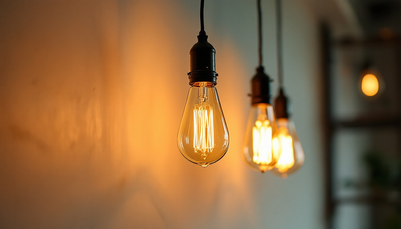 A photograph of a vintage-style room illuminated by warm