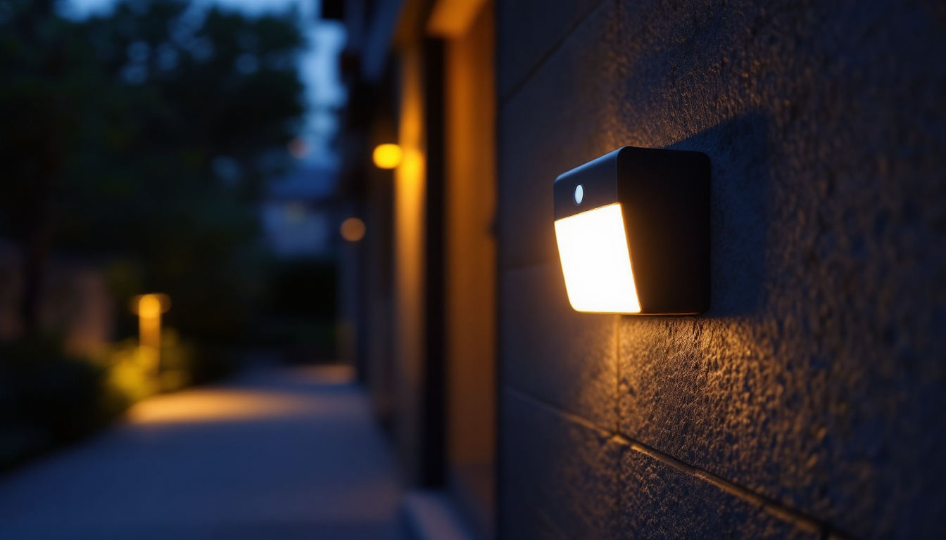 A photograph of a modern motion sensor light in action