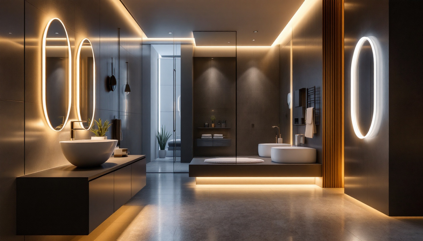 A photograph of capture a photograph of a modern bathroom featuring stylish led lighting