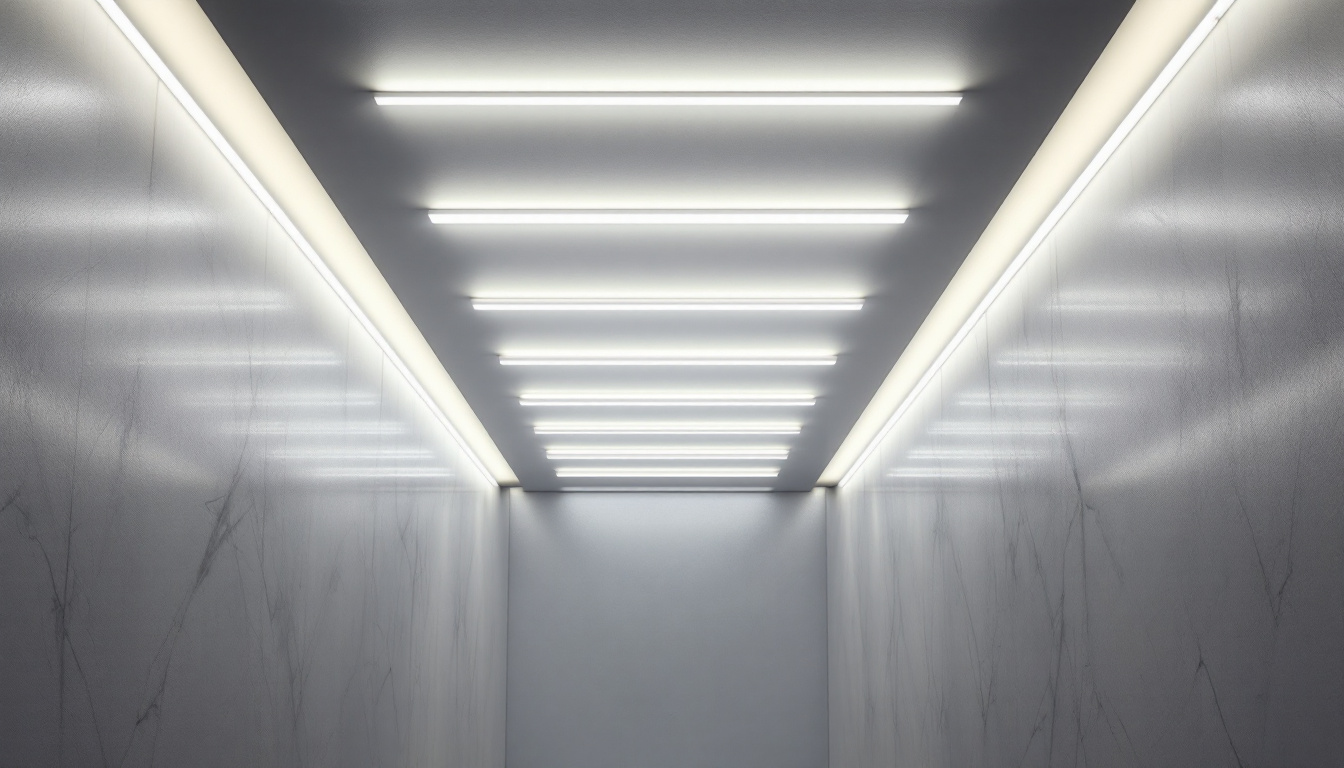 A photograph of a modern interior space illuminated by sleek linear led lighting fixtures