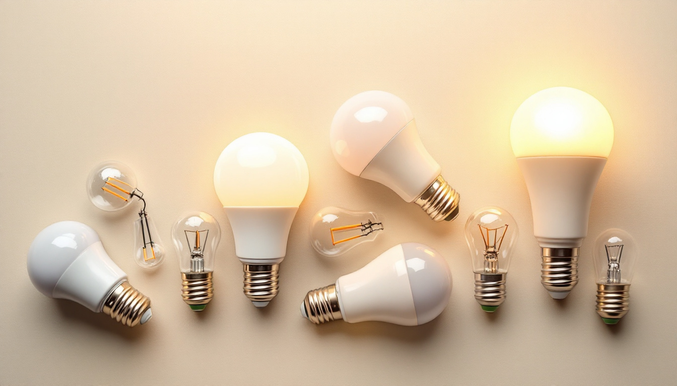 A photograph of a variety of led light bulbs in different shapes