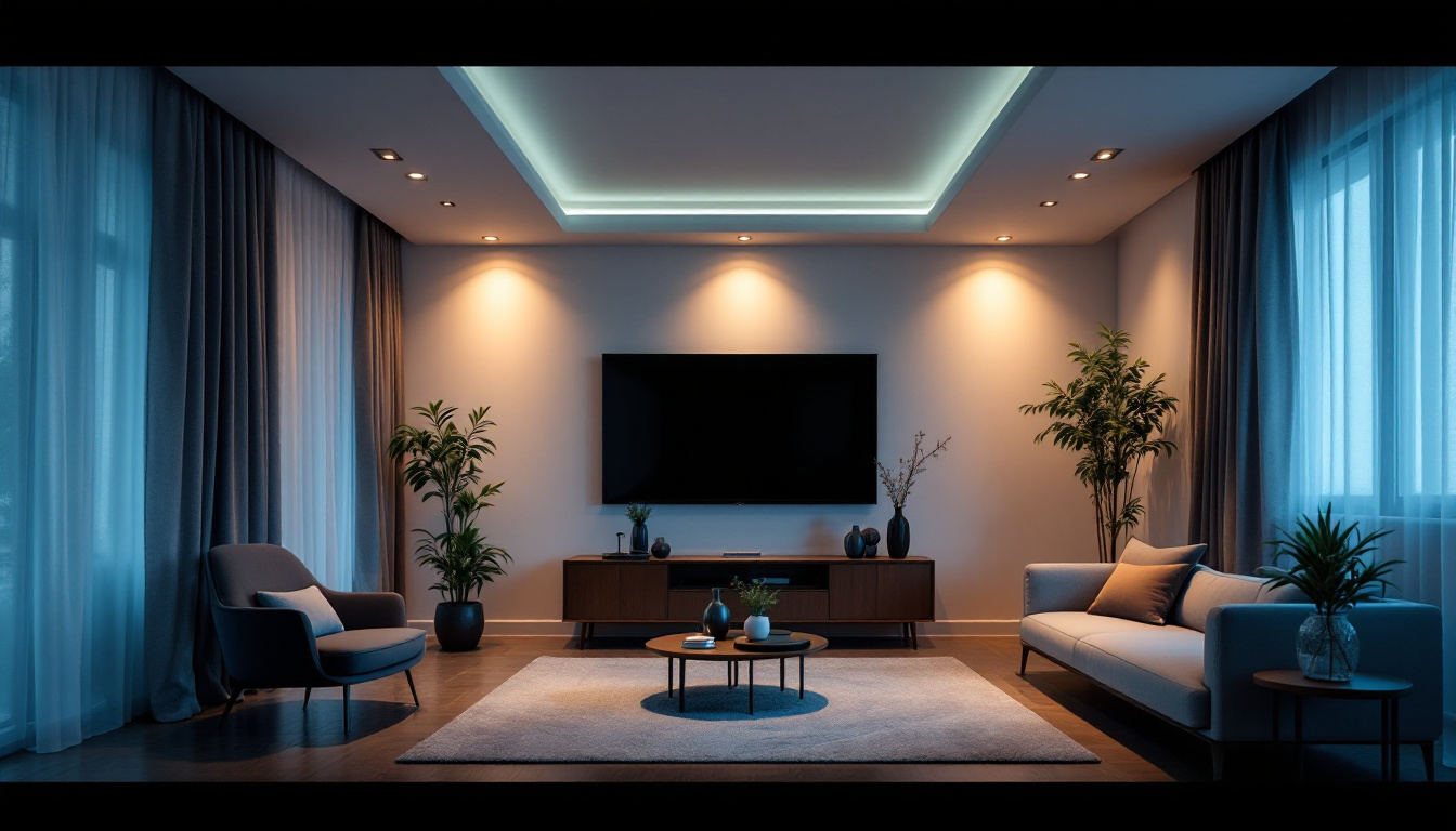 A photograph of a beautifully designed room featuring recessed lighting