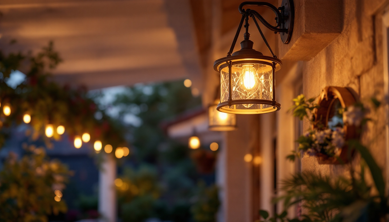 A photograph of a beautifully designed ceiling porch light fixture installed in an inviting outdoor setting