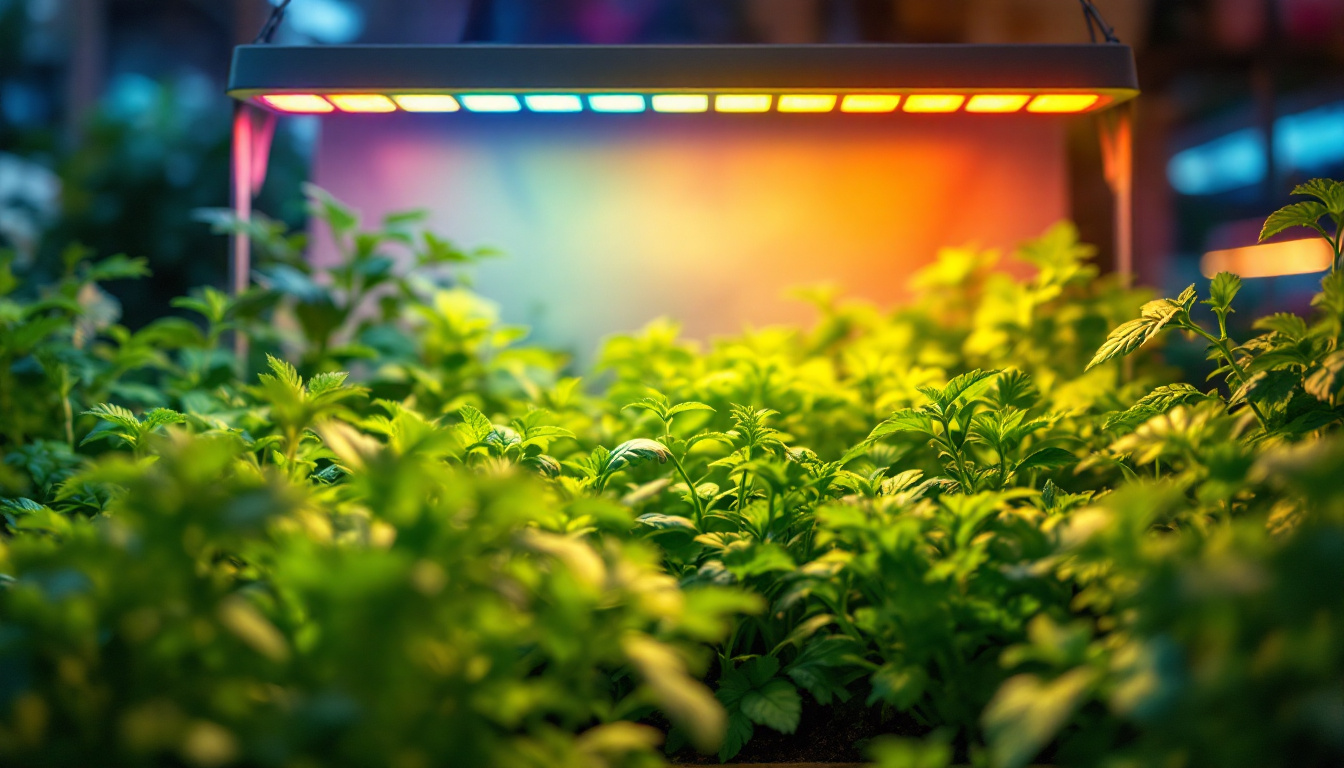 A photograph of a vibrant indoor garden illuminated by growers choice led lights