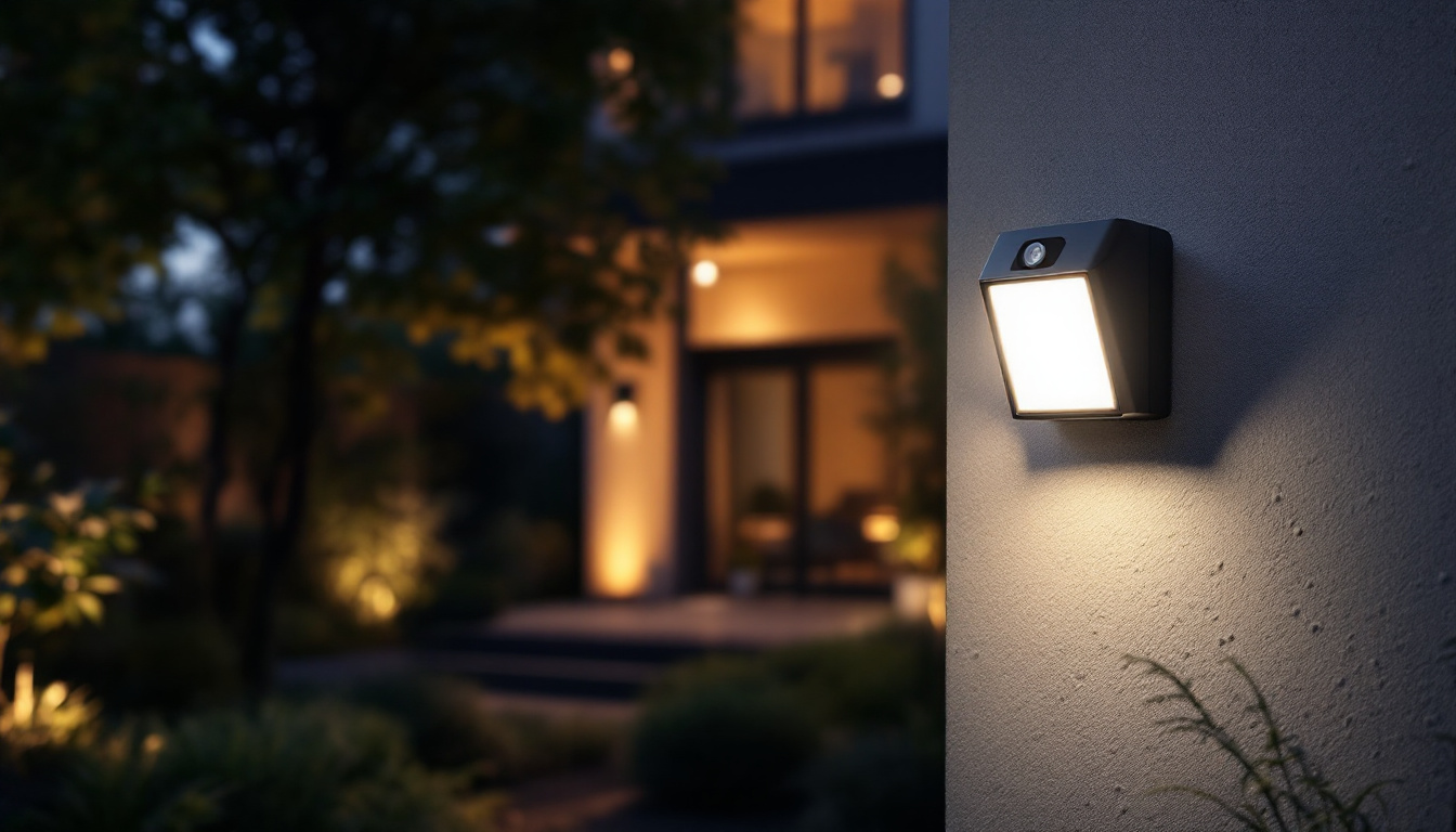 A photograph of capture a photograph of a well-lit outdoor space featuring an exterior led motion sensor light in action