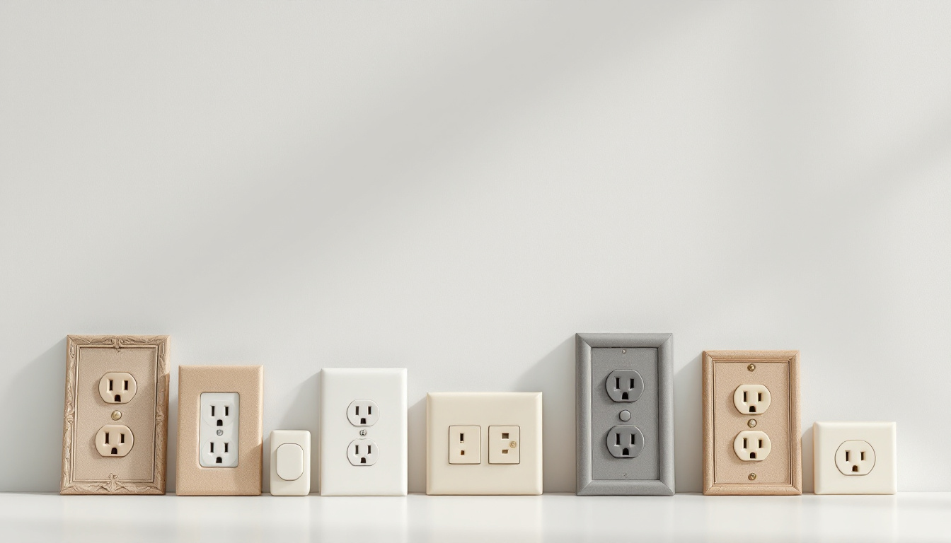 A photograph of a variety of light socket covers displayed against a clean