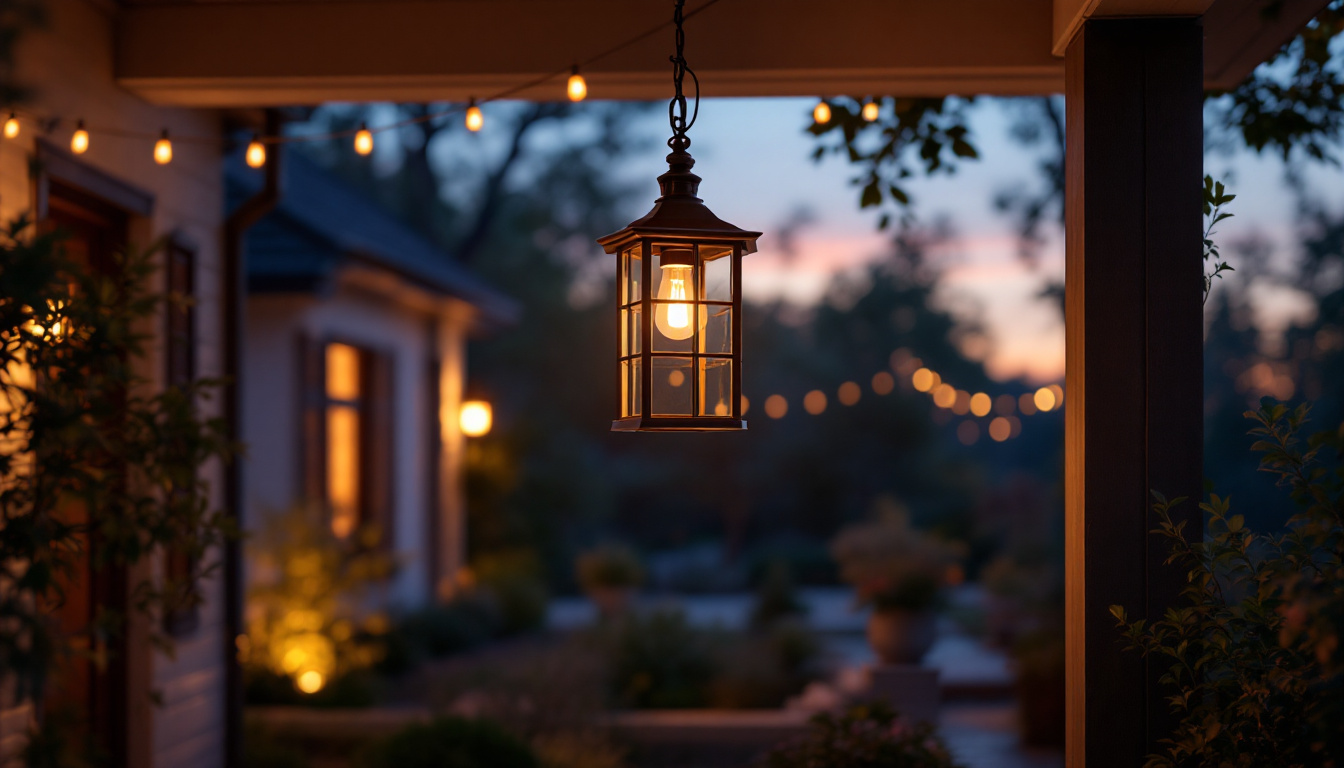 A photograph of a beautifully designed porch hanging light in an inviting outdoor setting