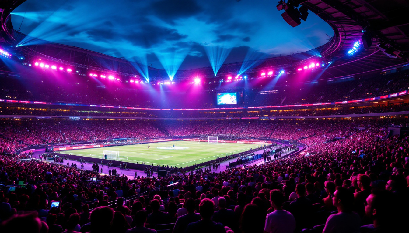 A photograph of a vibrant stadium illuminated by dynamic led lights during an event