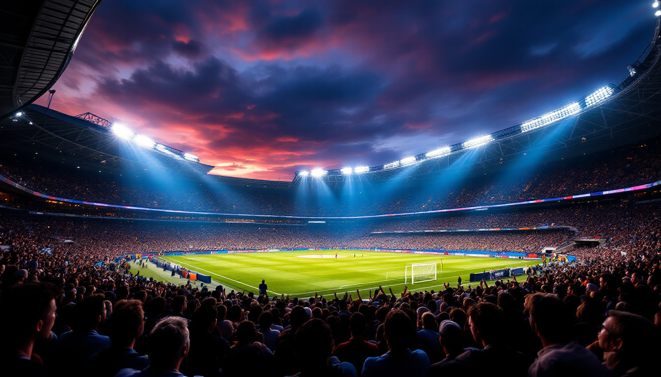 A photograph of a brightly lit stadium during an evening event