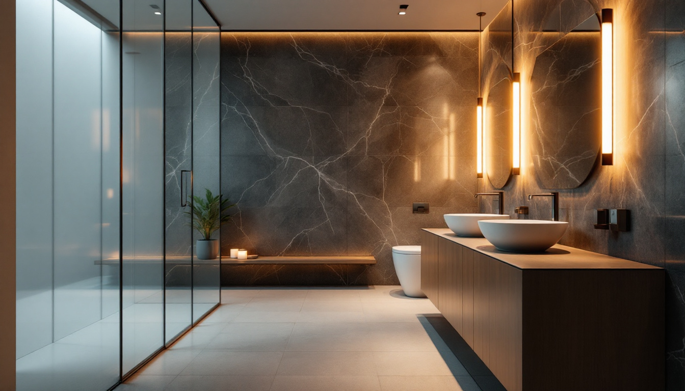 A photograph of a beautifully designed bathroom featuring sleek recessed lighting that highlights the space