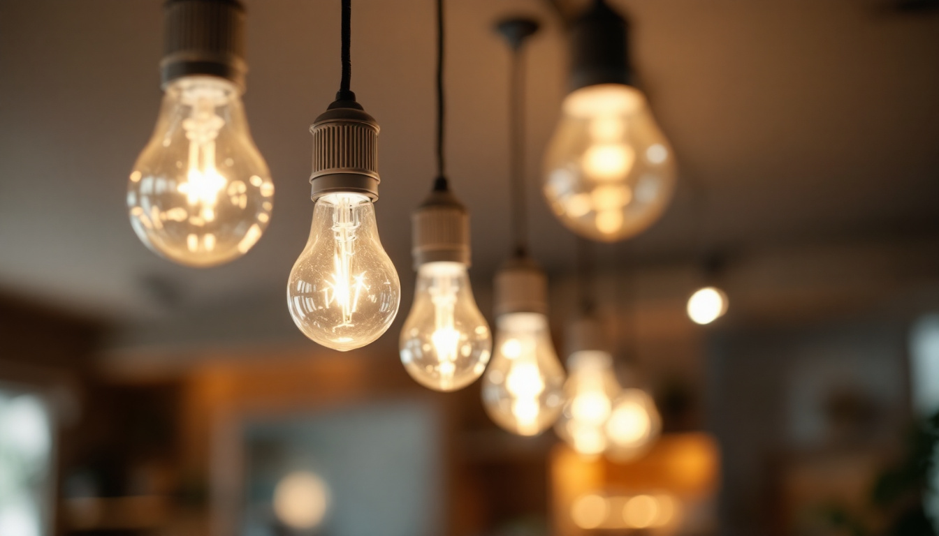 A photograph of a well-lit indoor space showcasing a row of led 4 ft bulbs installed in a ceiling fixture