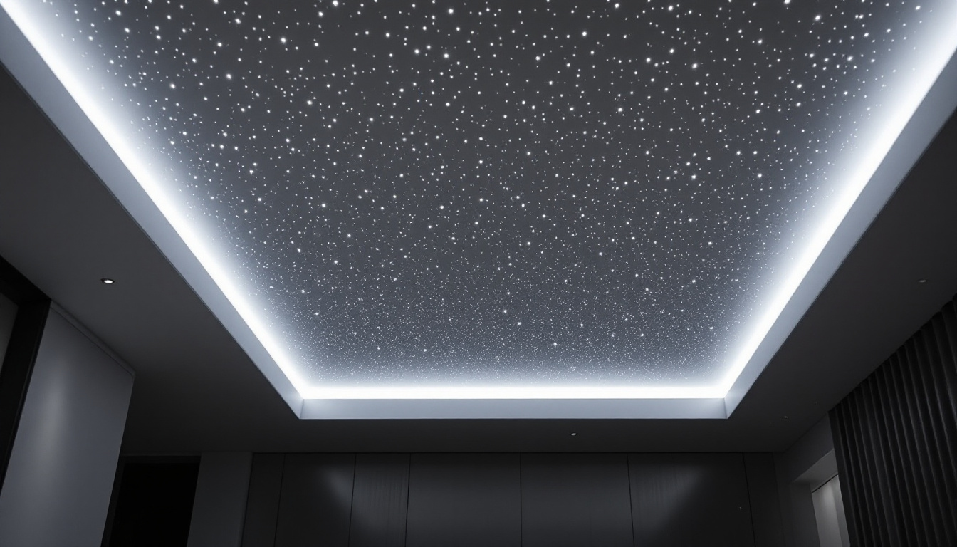 A photograph of a modern drop ceiling installation featuring sleek led lighting