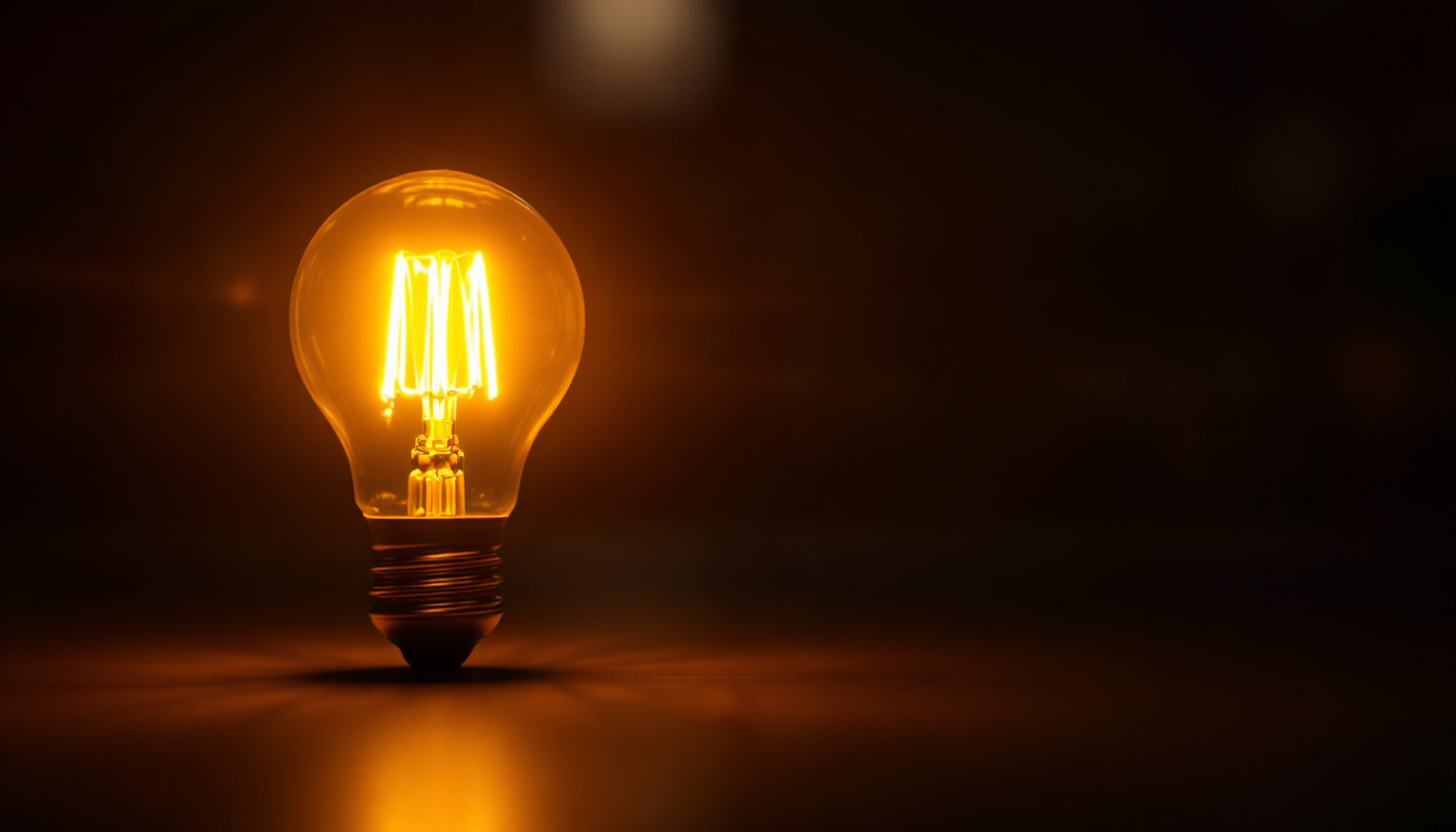 A photograph of a high-pressure sodium bulb glowing in a dimly lit environment