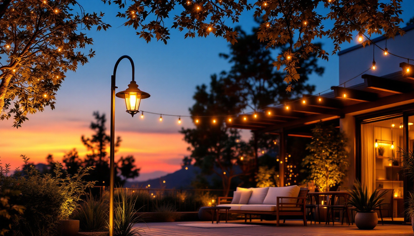 A photograph of a beautifully illuminated outdoor space at dusk