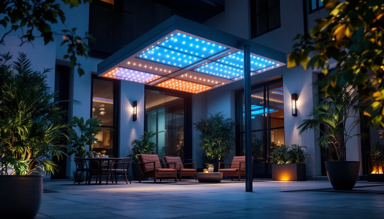 A photograph of a well-lit outdoor area featuring led canopy light fixtures in use