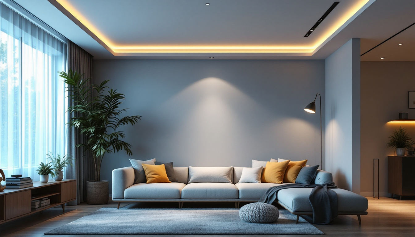 A photograph of a modern living space featuring stylish in-ceiling lights that illuminate the room