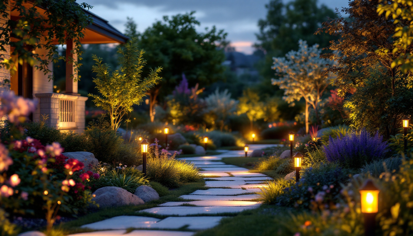 A photograph of capture a photograph of a beautifully illuminated garden at dusk