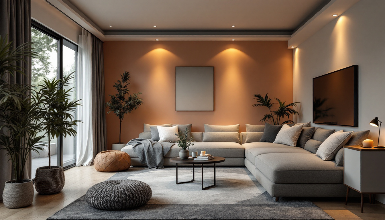 A photograph of a beautifully designed room featuring recessed can lights