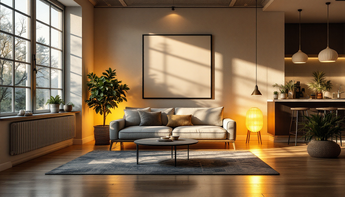 A photograph of a well-lit interior space showcasing various lighting sources—such as natural light from windows