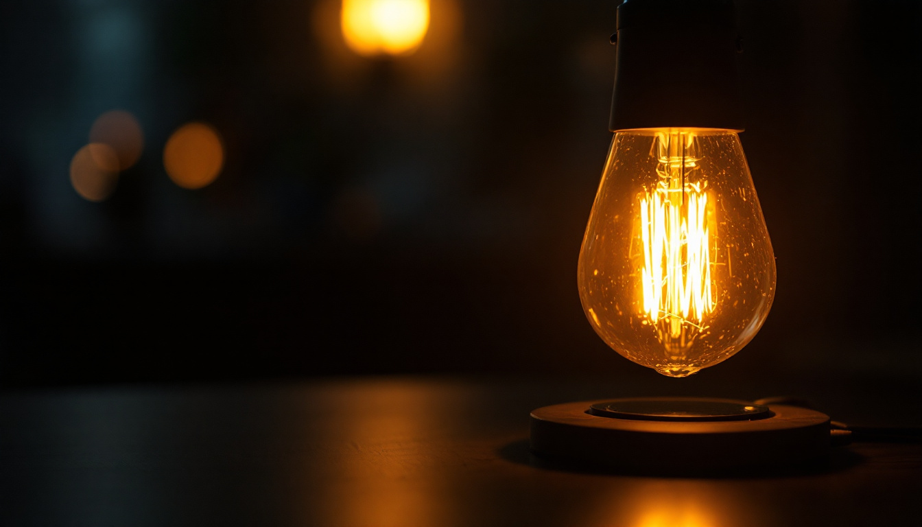 A photograph of a halide lamp in a dimly lit environment