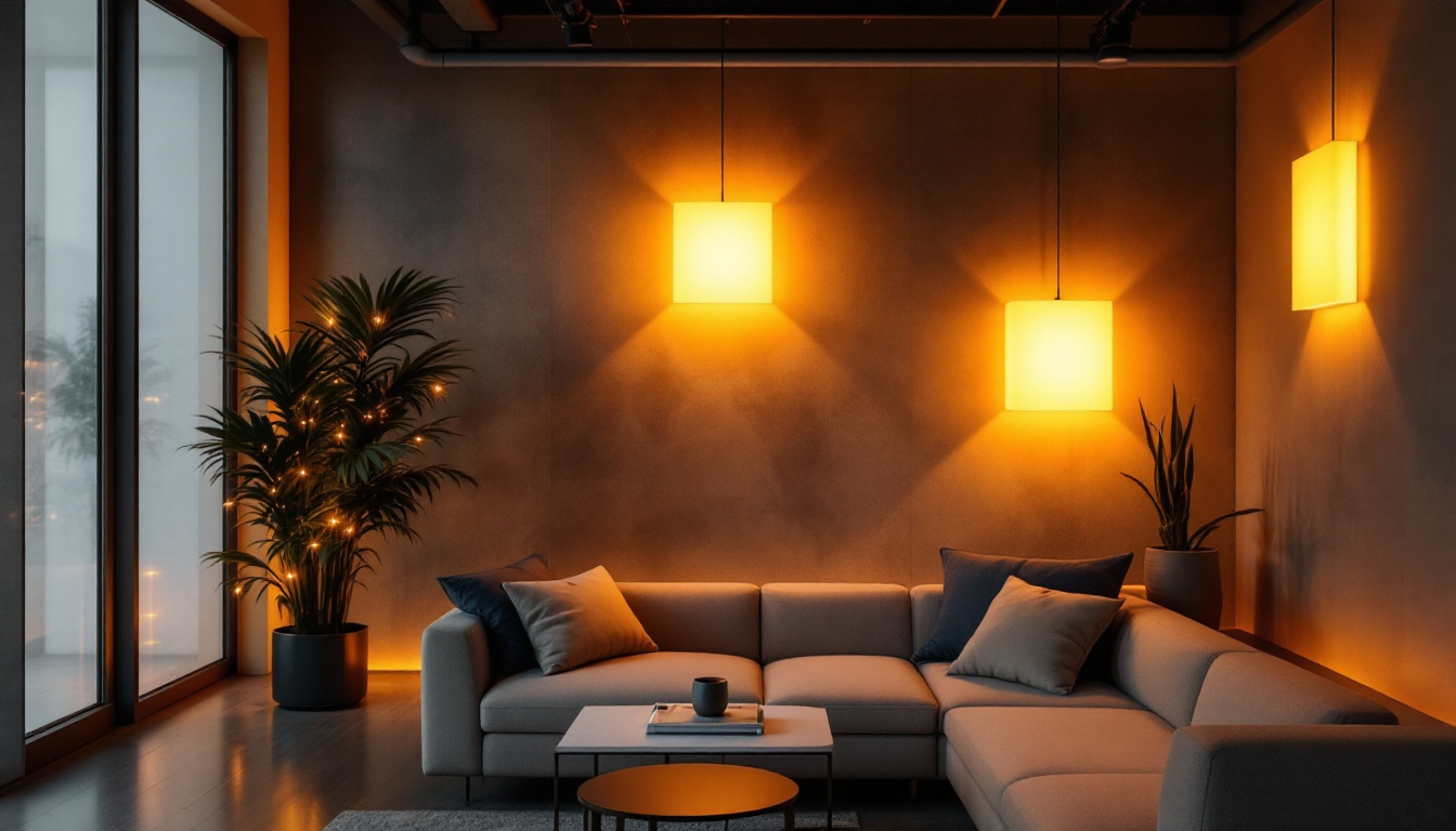A photograph of a modern interior space illuminated by square led lights