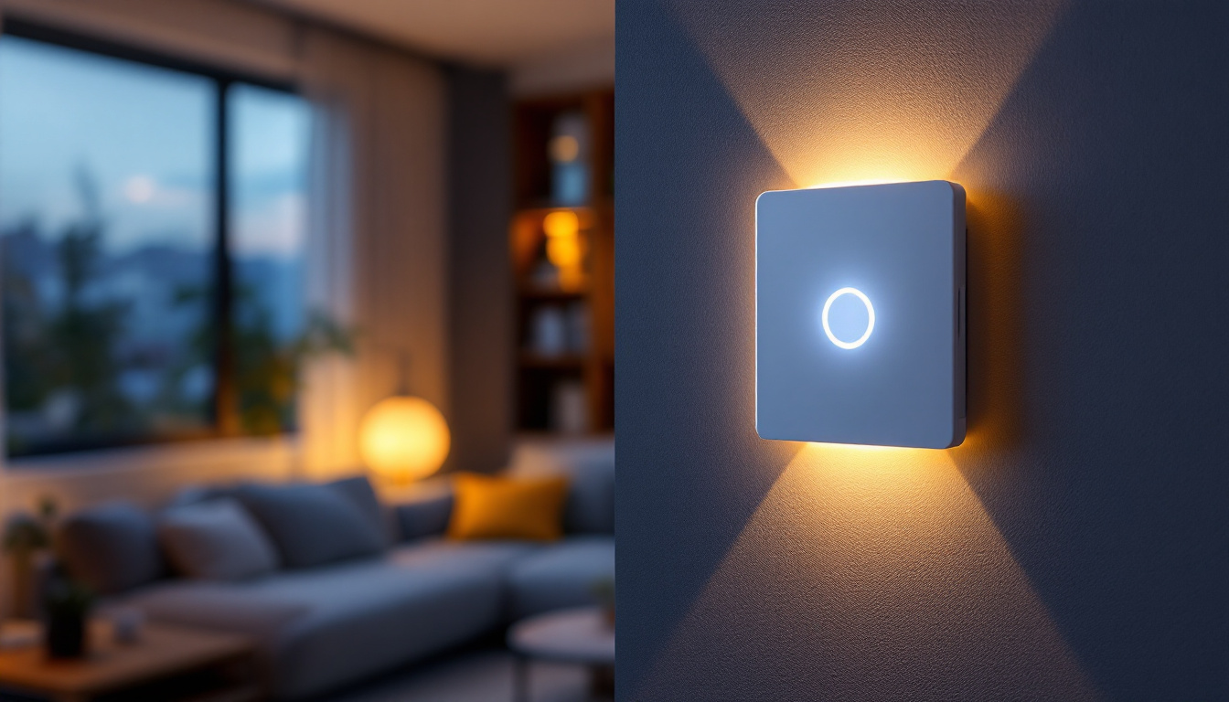 A photograph of a modern smart home light switch in a stylishly designed living space
