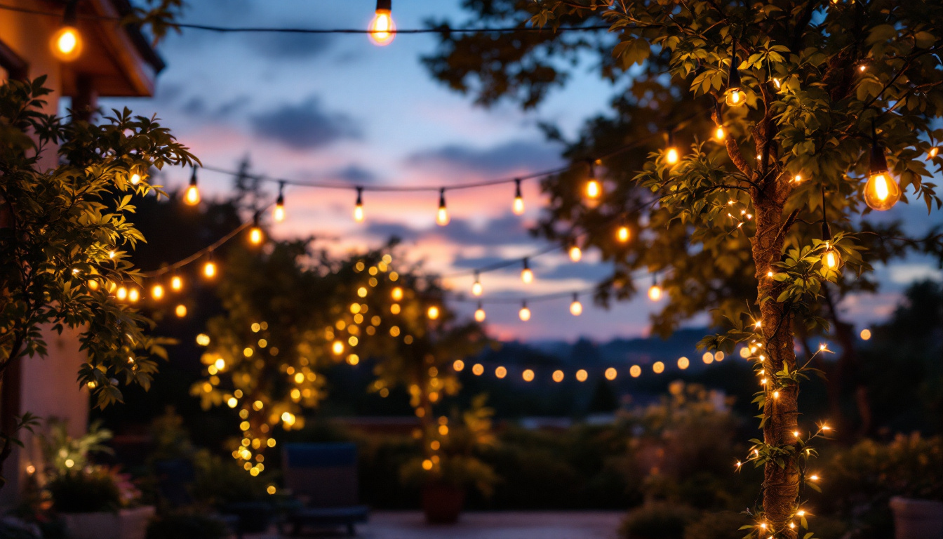 A photograph of a beautifully illuminated outdoor space at dusk