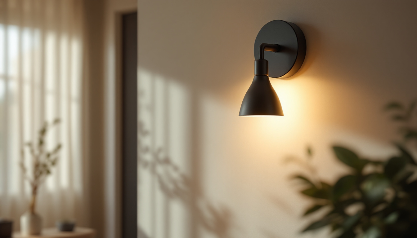 A photograph of a stylishly designed wall sconce illuminating a cozy interior space
