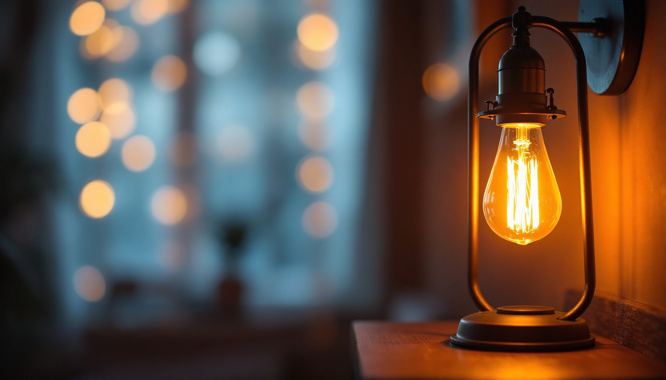 A photograph of a beautifully illuminated lamp with a glowing light bulb