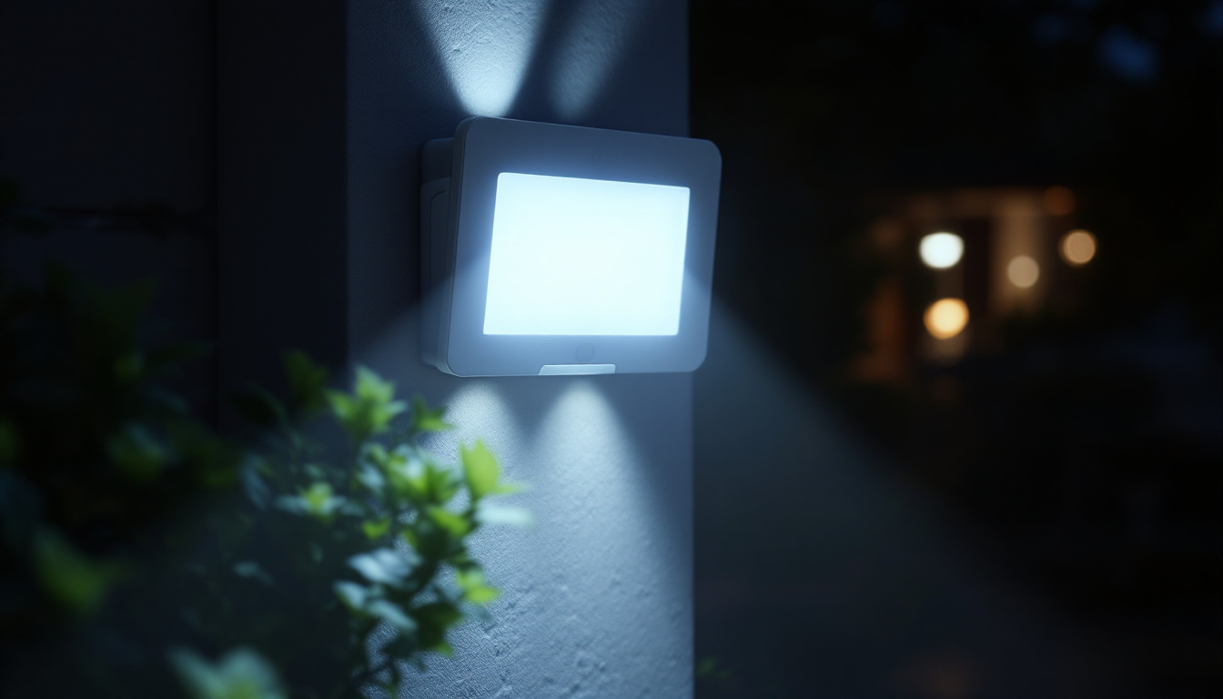 A photograph of a floodlight motion sensor in action