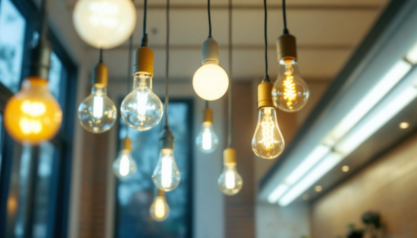 A photograph of capture a photograph of a brightly lit room showcasing various fluorescent light bulbs in use