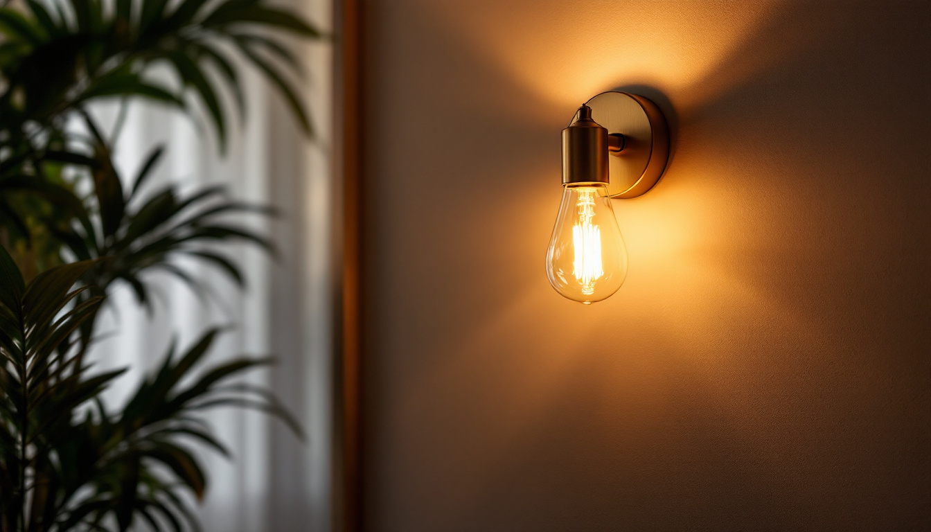 A photograph of a stylish wall sconce illuminated in a cozy interior setting