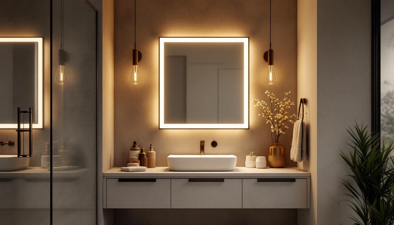 A photograph of a stylish bathroom featuring modern led vanity lights that highlight the space's design