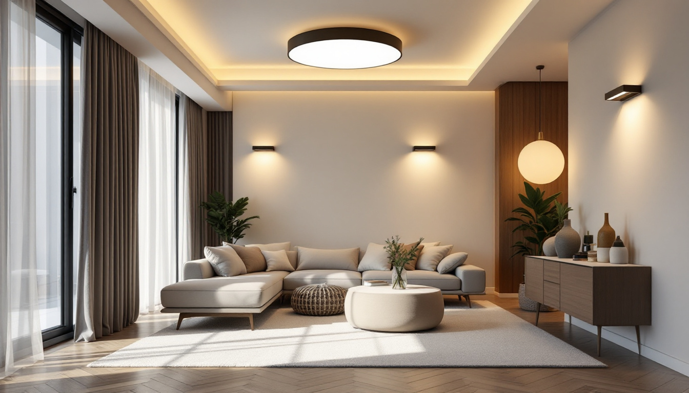 A photograph of a beautifully designed room featuring flush lighting fixtures that showcase their sleek design and the warm