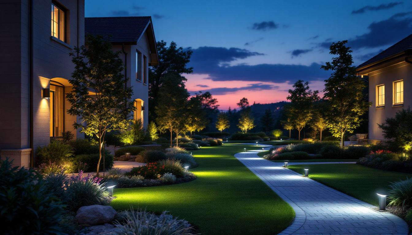 A photograph of capture a photograph of a beautifully illuminated outdoor space at dusk